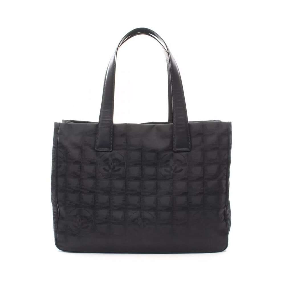 CHANEL New Travel Line MM Tote Bag A15991 leather Nylon canvas Black Used